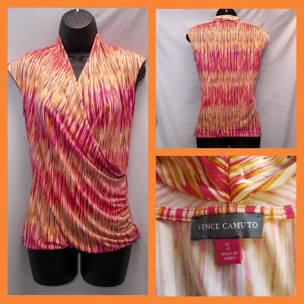 Vince Camuto Small Orange/Yellow Sleeveless Top